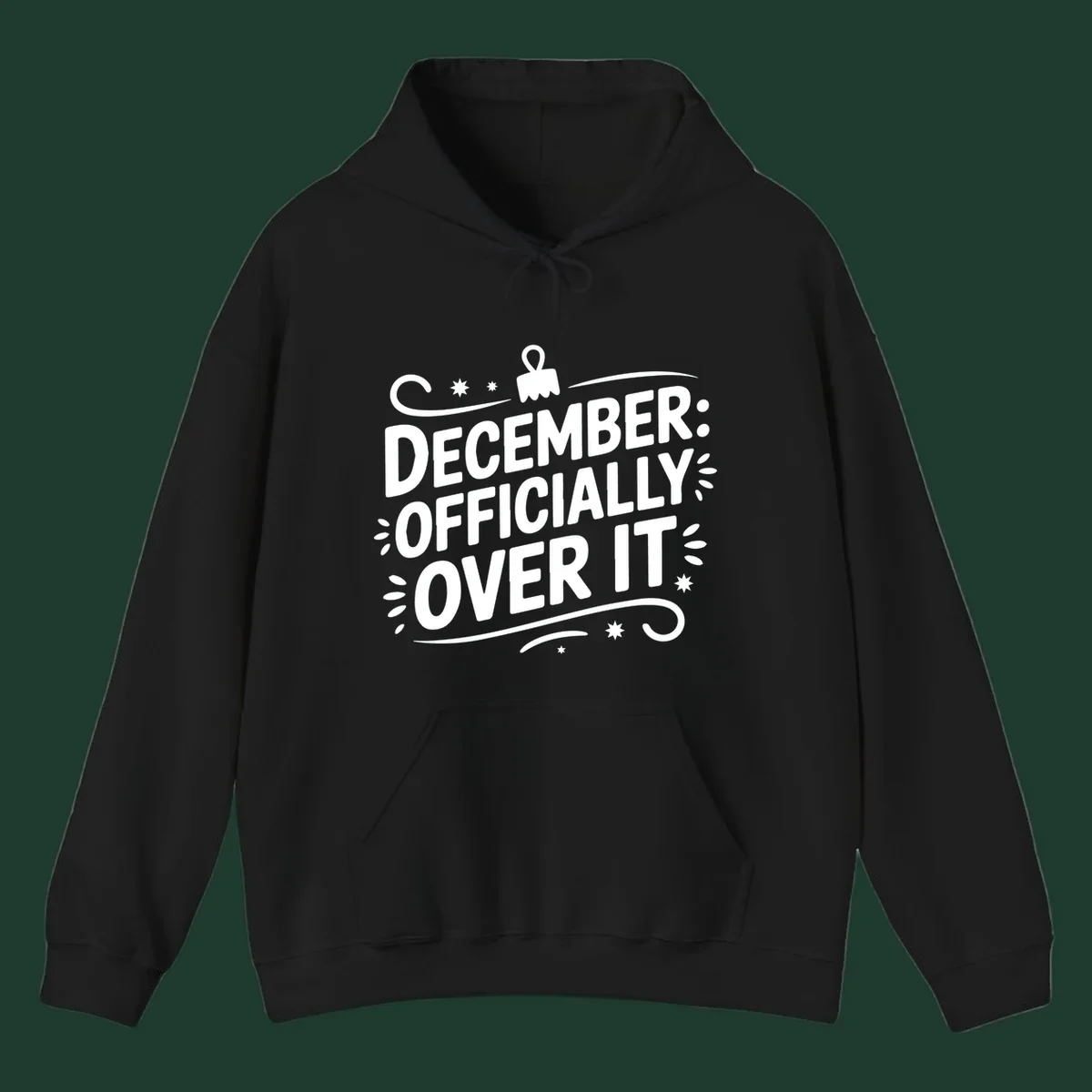 December officially over it typography with decorative elements.