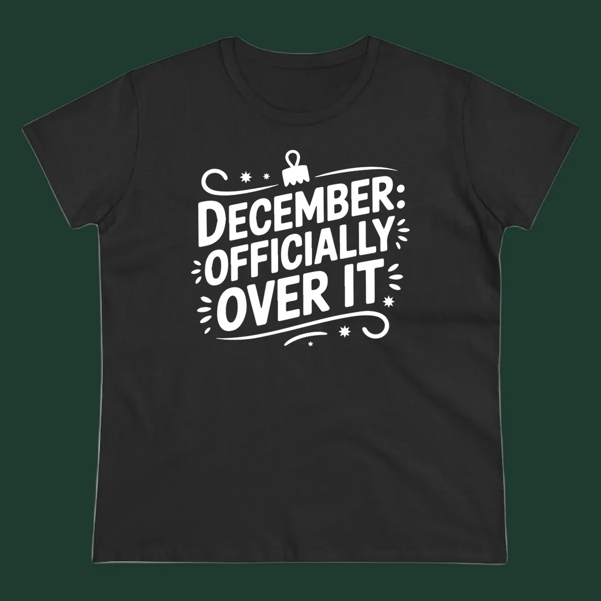 December officially over it typography with decorative elements.