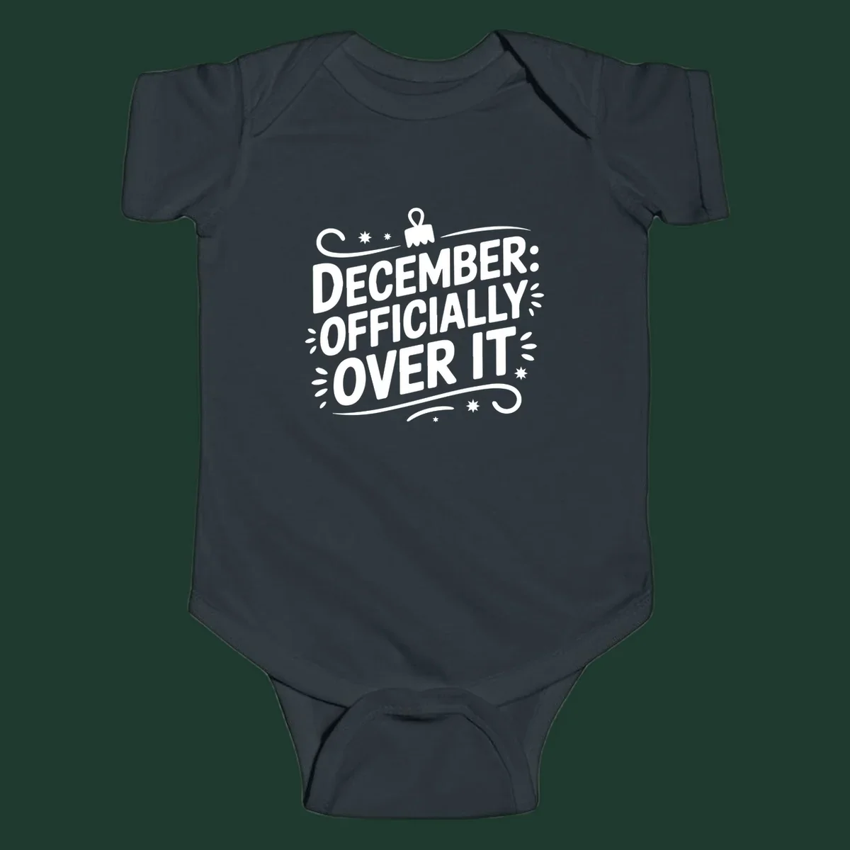December officially over it typography with decorative elements.