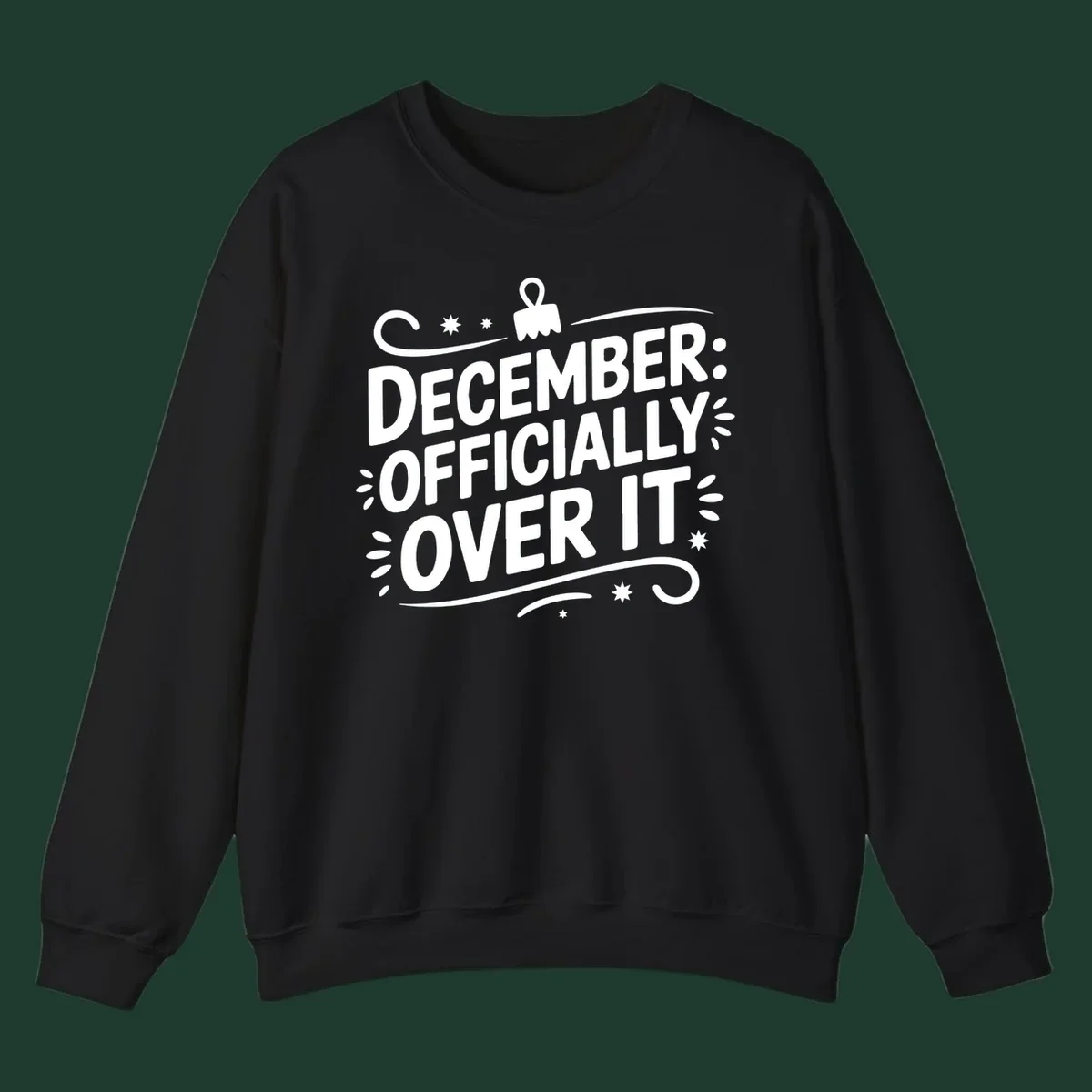 December officially over it typography with decorative elements.