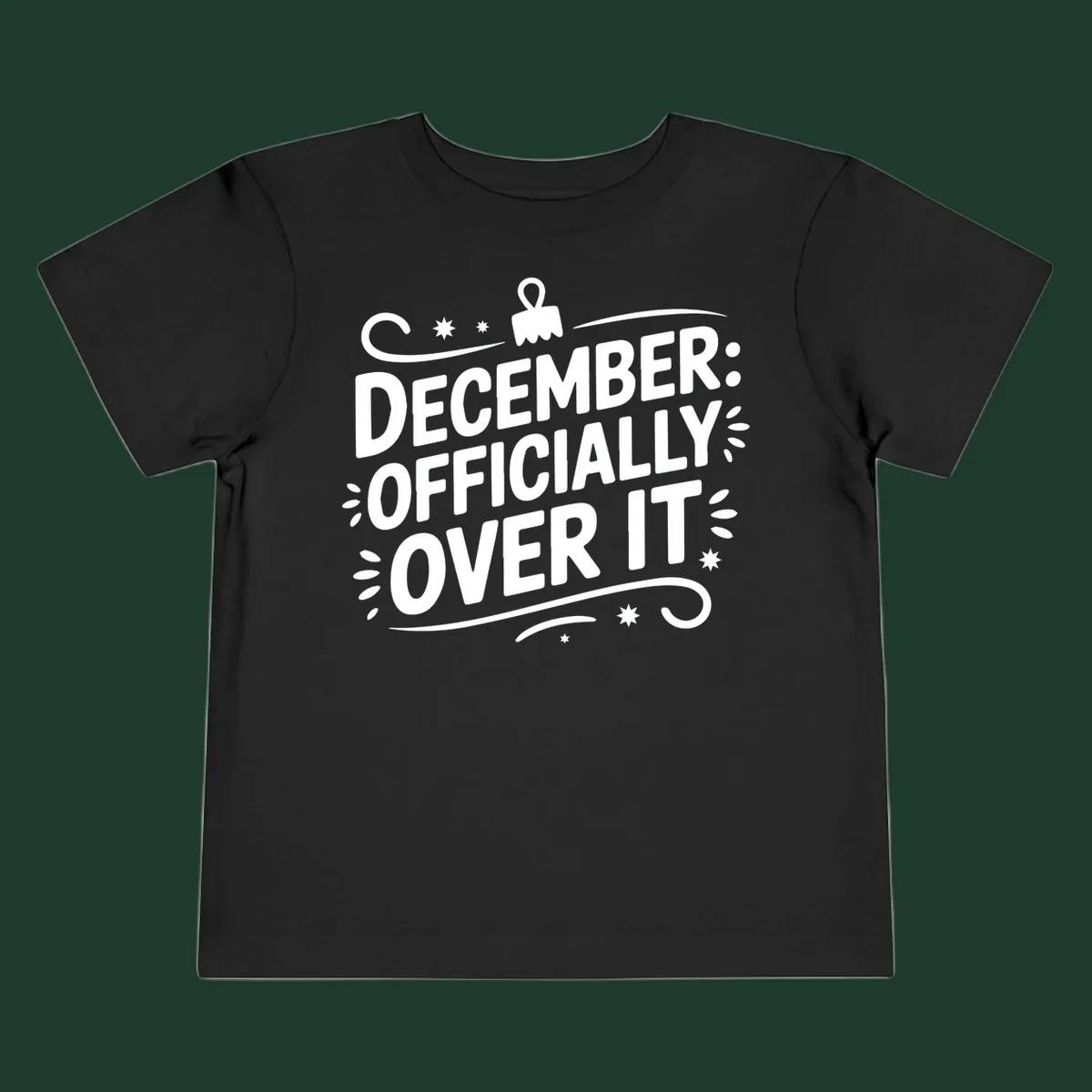 December officially over it typography with decorative elements.