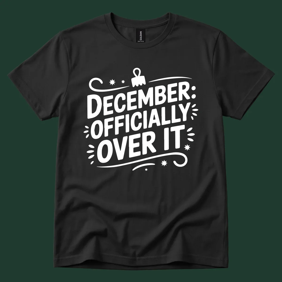 December officially over it typography with decorative elements.