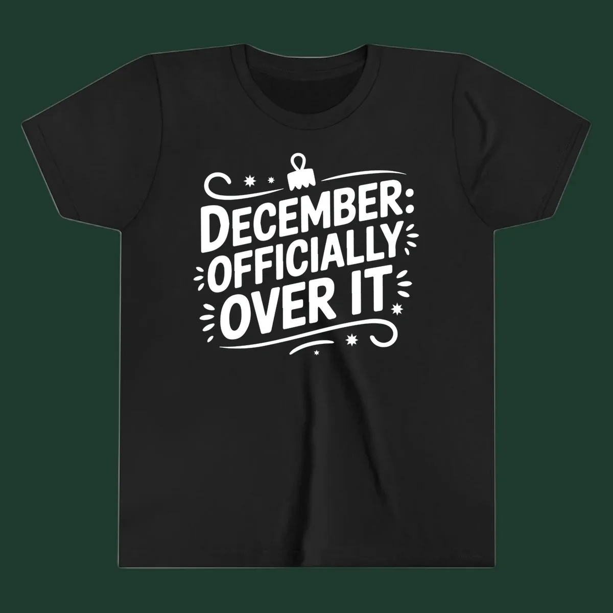December officially over it typography with decorative elements.