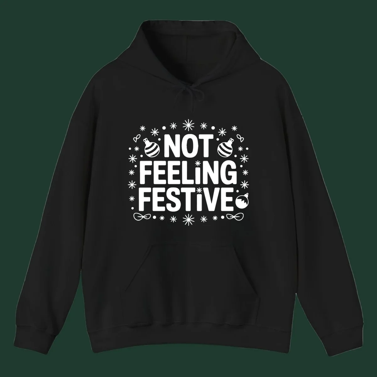 Not feeling festive graphic tee with text and winter elements.