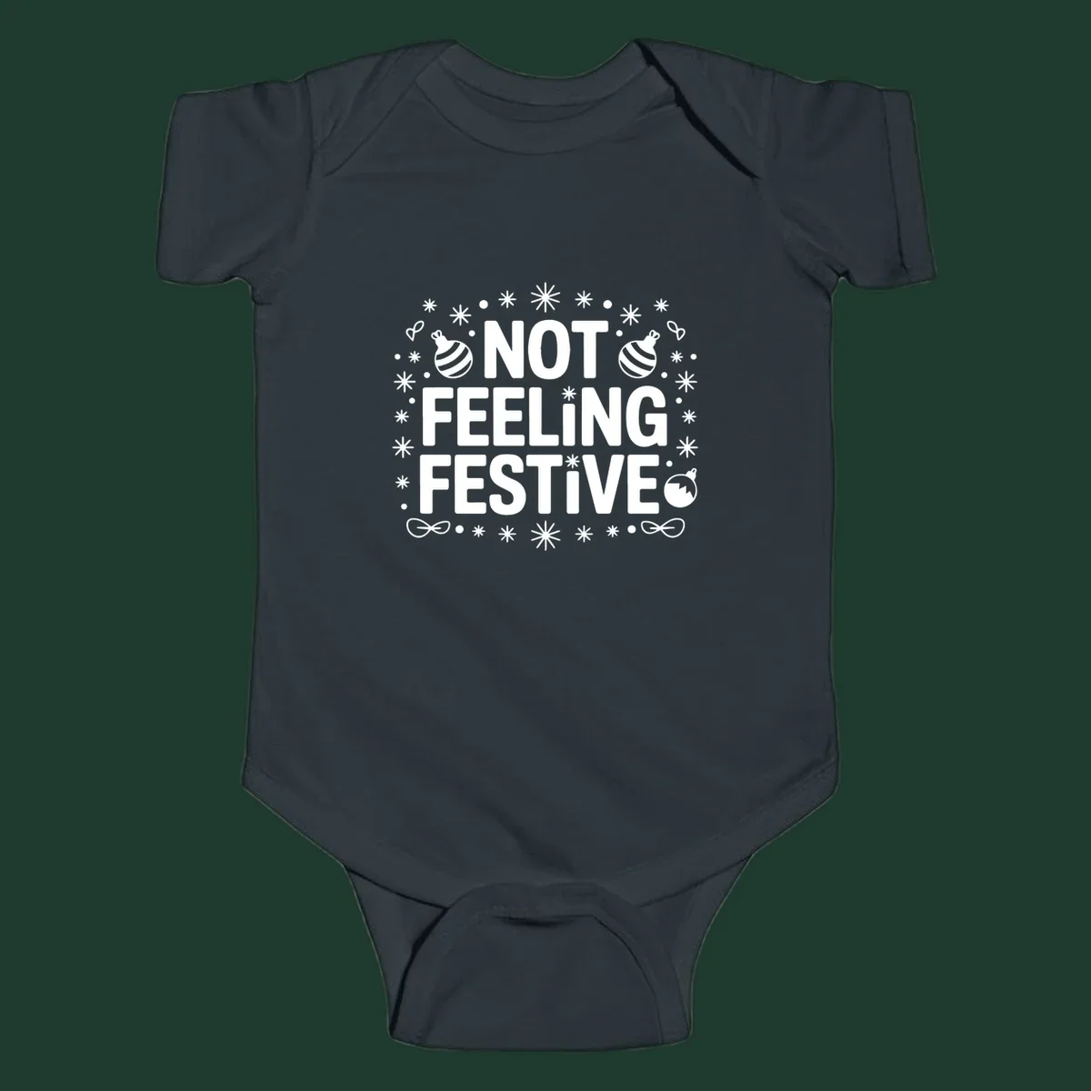 Not feeling festive graphic tee with text and winter elements.