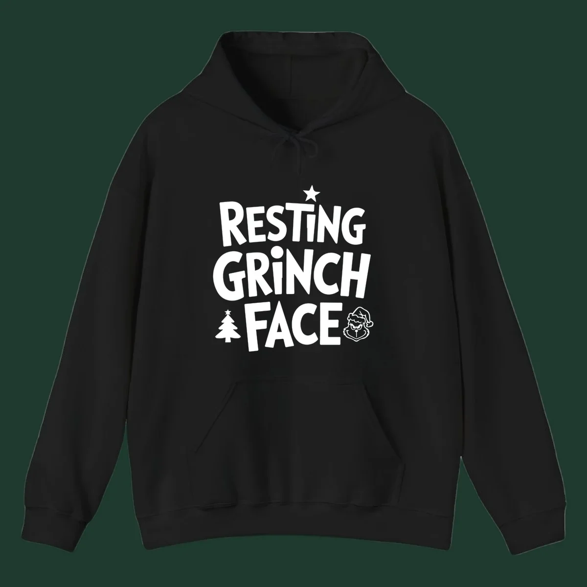 Resting Grinch Face graphic design with typography and character elements.