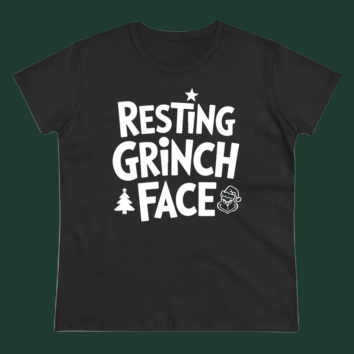 Resting Grinch Face graphic design with typography and character elements.