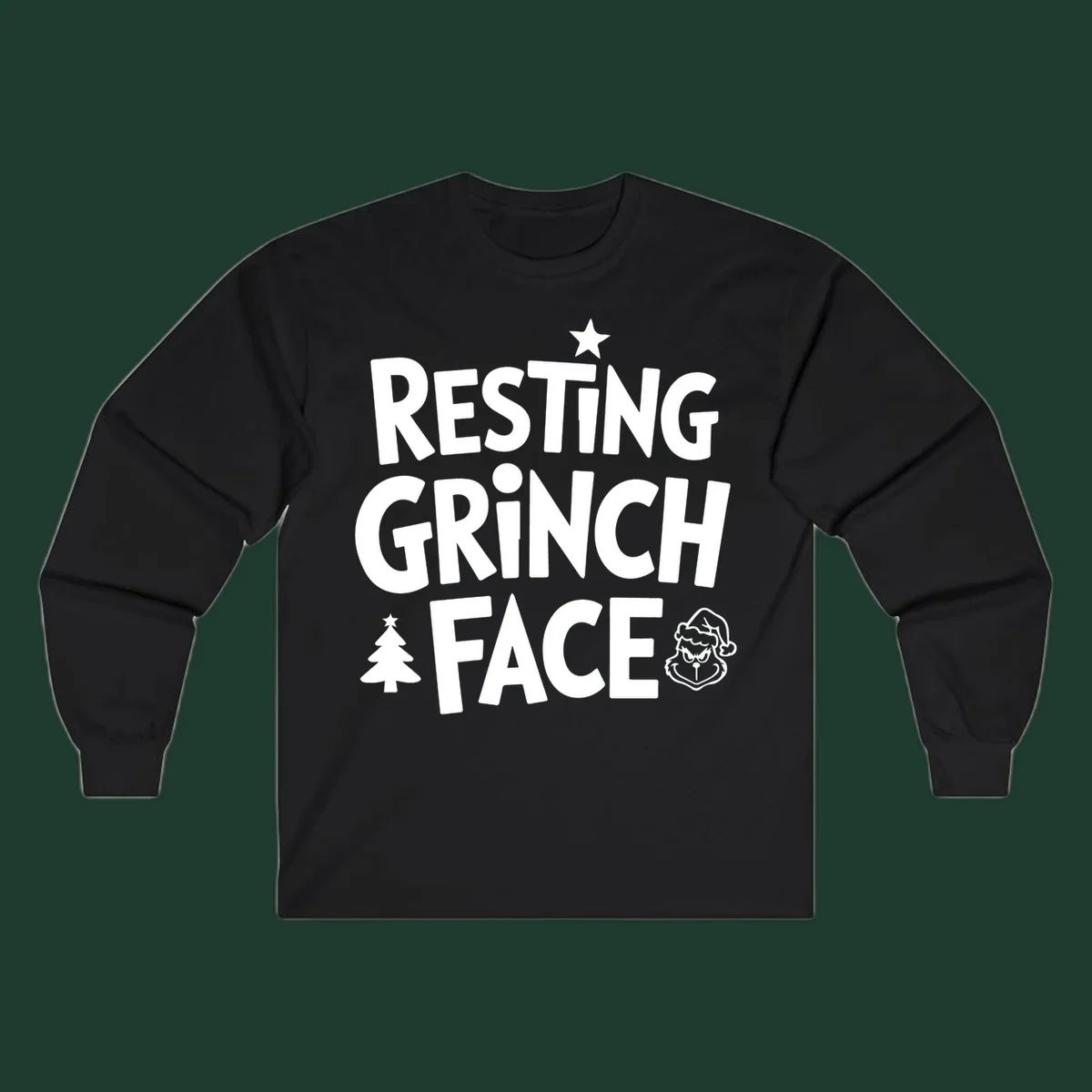 Resting Grinch Face graphic design with typography and character elements.
