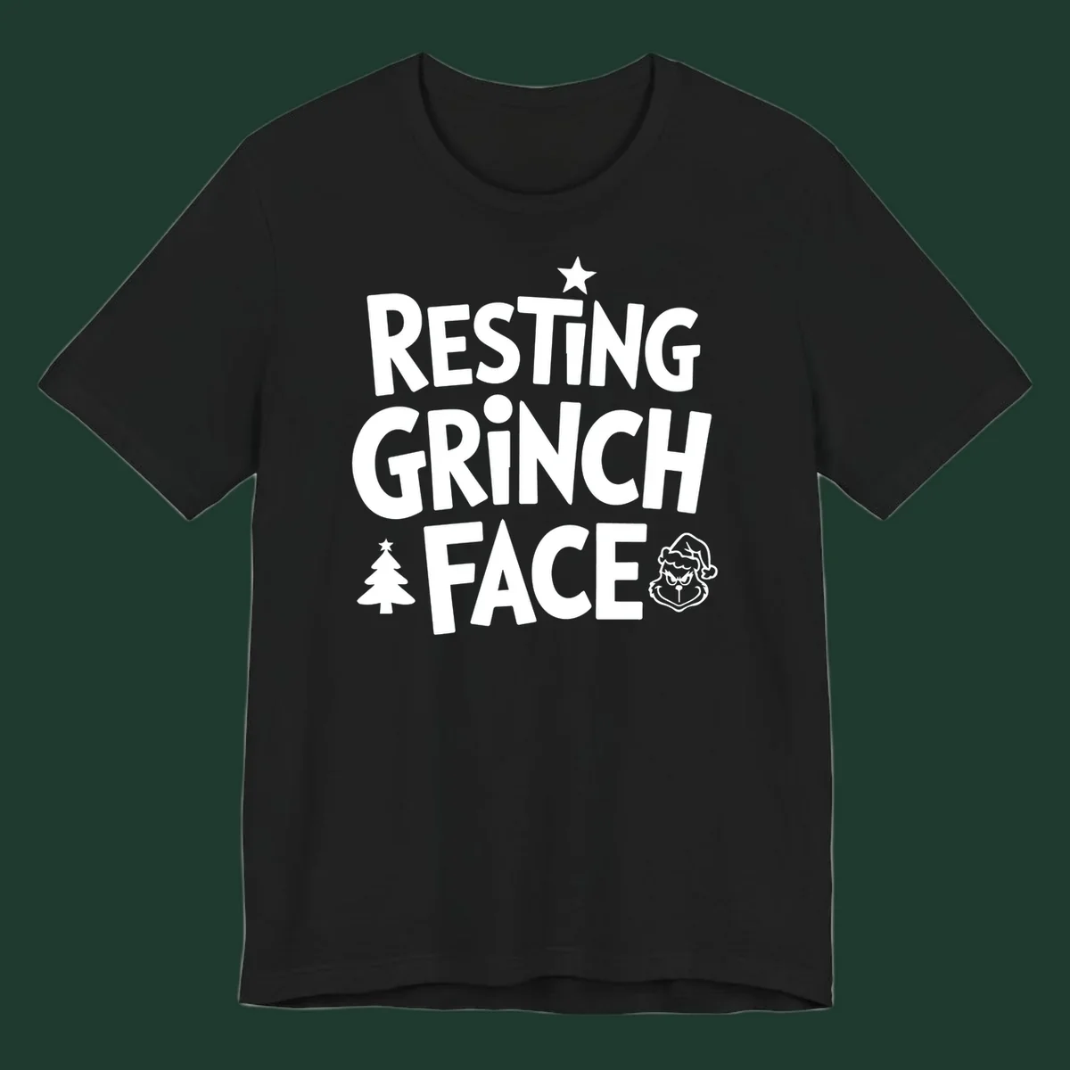 Resting Grinch Face graphic design with typography and character elements.