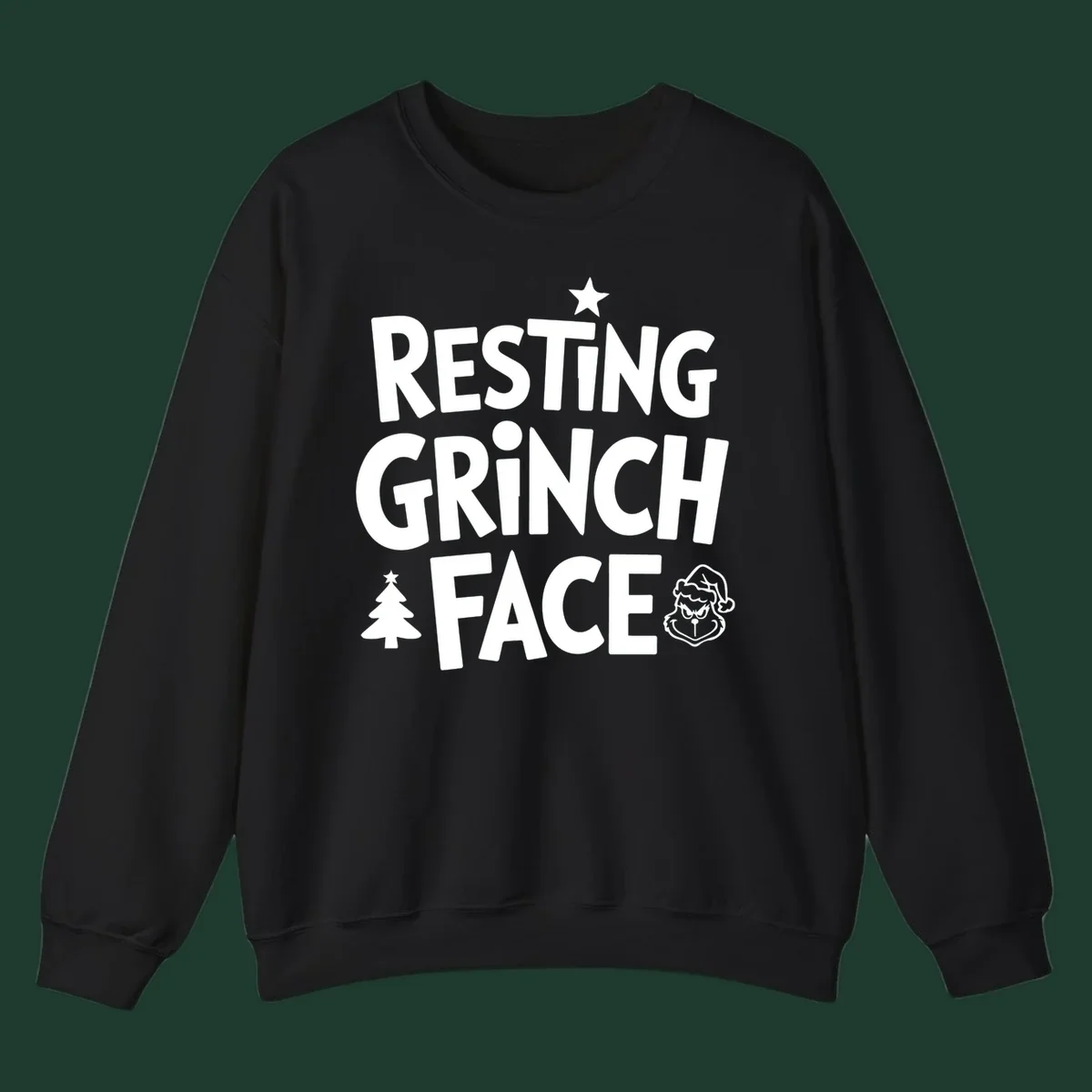 Resting Grinch Face graphic design with typography and character elements.