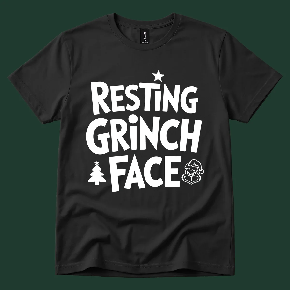 Resting Grinch Face graphic design with typography and character elements.