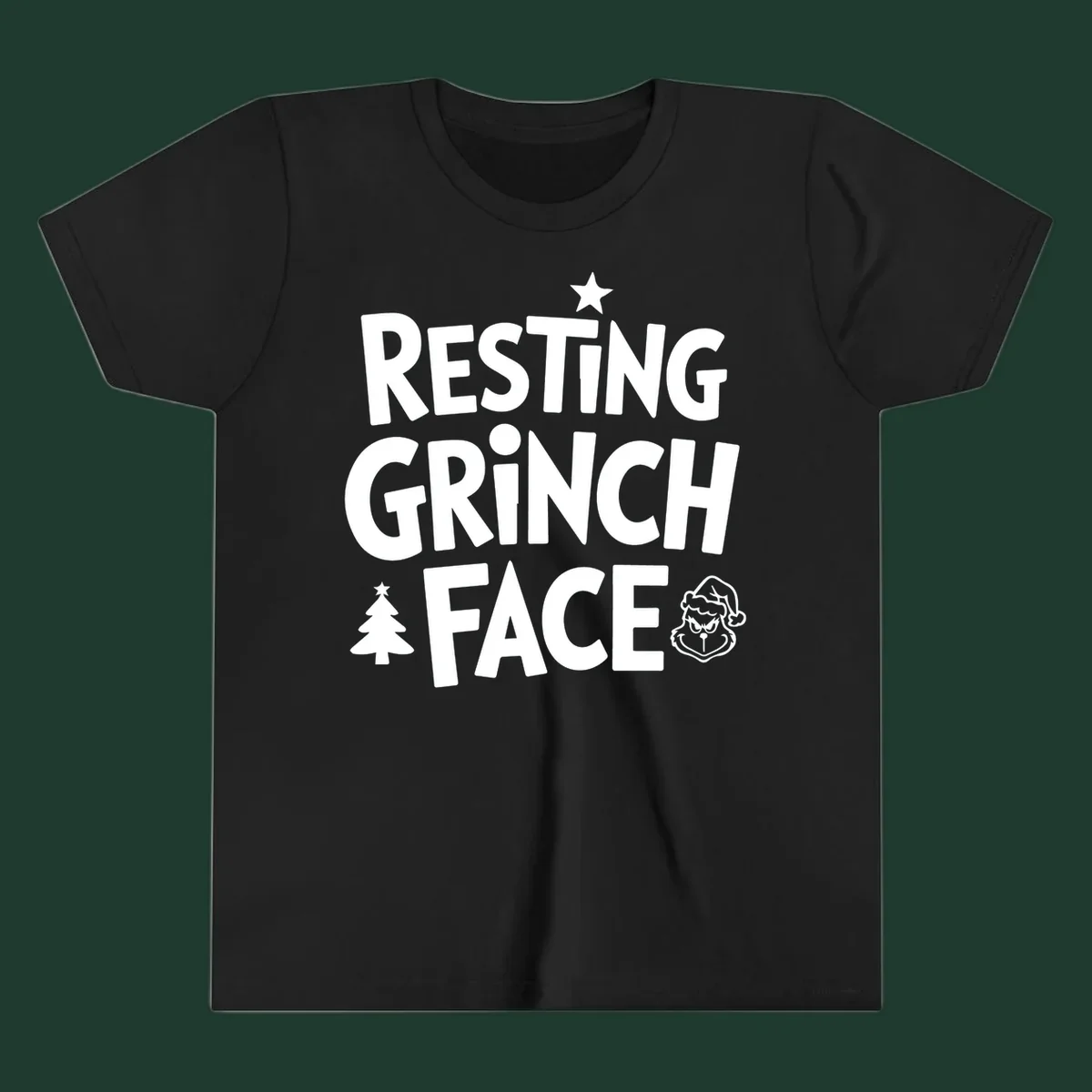 Resting Grinch Face graphic design with typography and character elements.