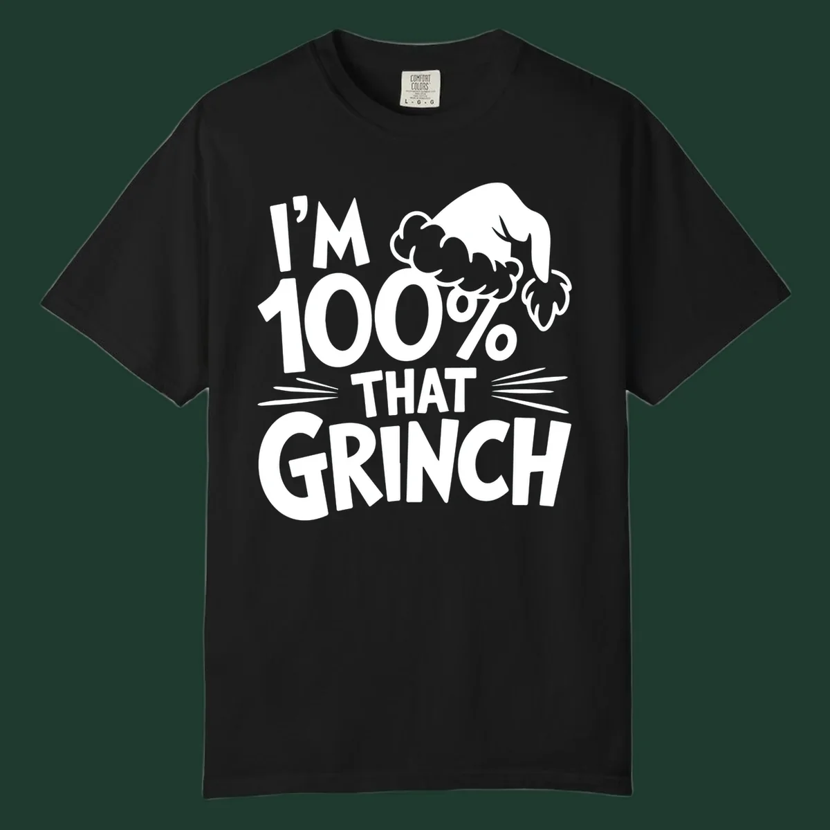 I'm 100% That Grinch text and Santa hat graphic.