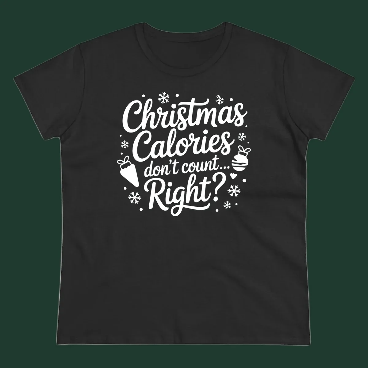 Christmas Calories Don't Count Right typographic design with Christmas illustrations.