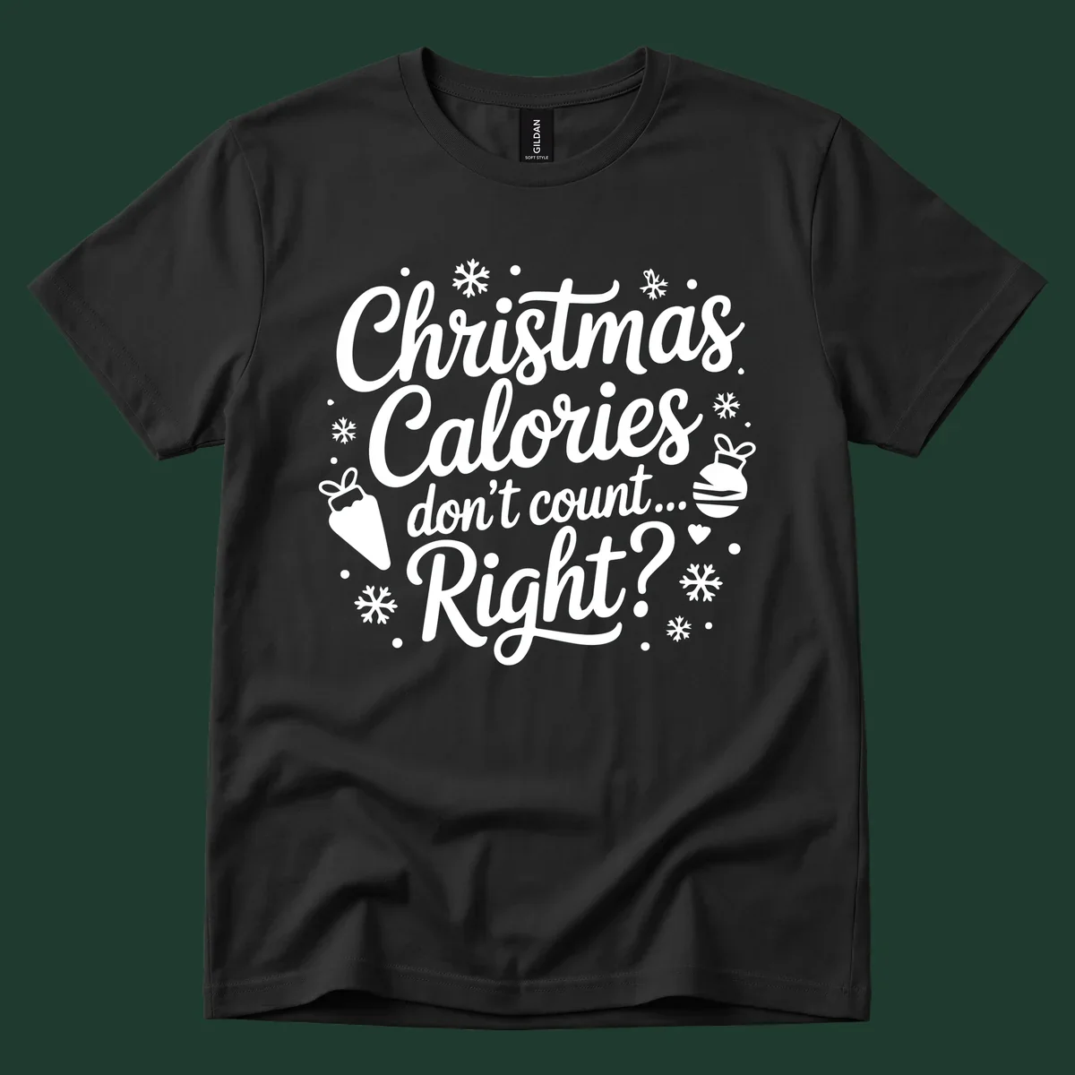 Christmas Calories Don't Count Right typographic design with Christmas illustrations.