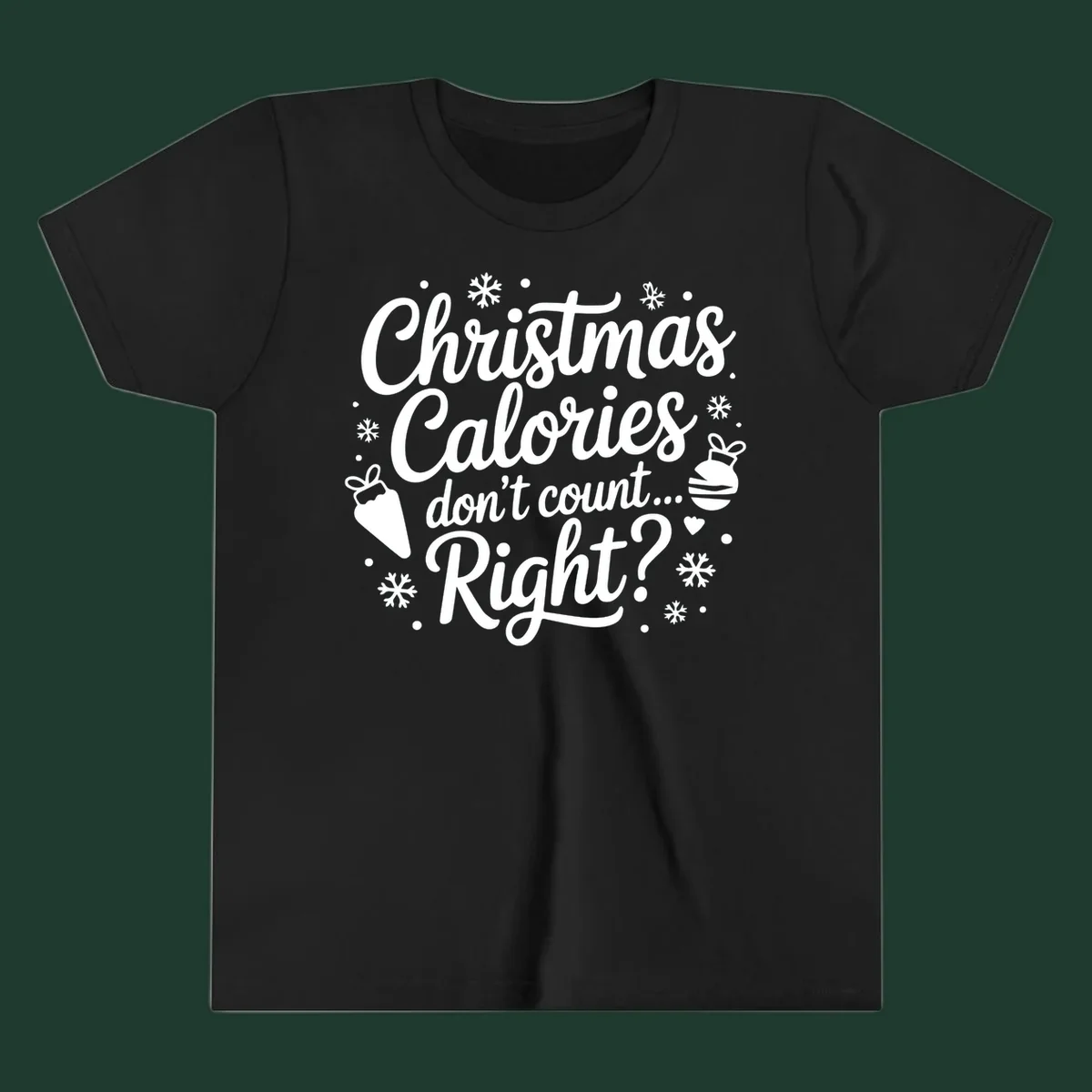 Christmas Calories Don't Count Right typographic design with Christmas illustrations.