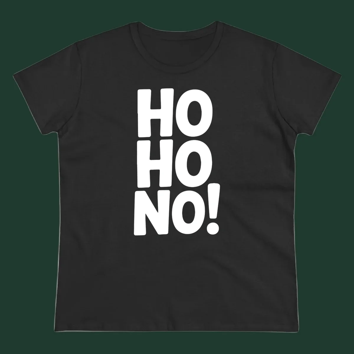 Bold white typography spelling HO HO NO, a modern ironic Christmas phrase.