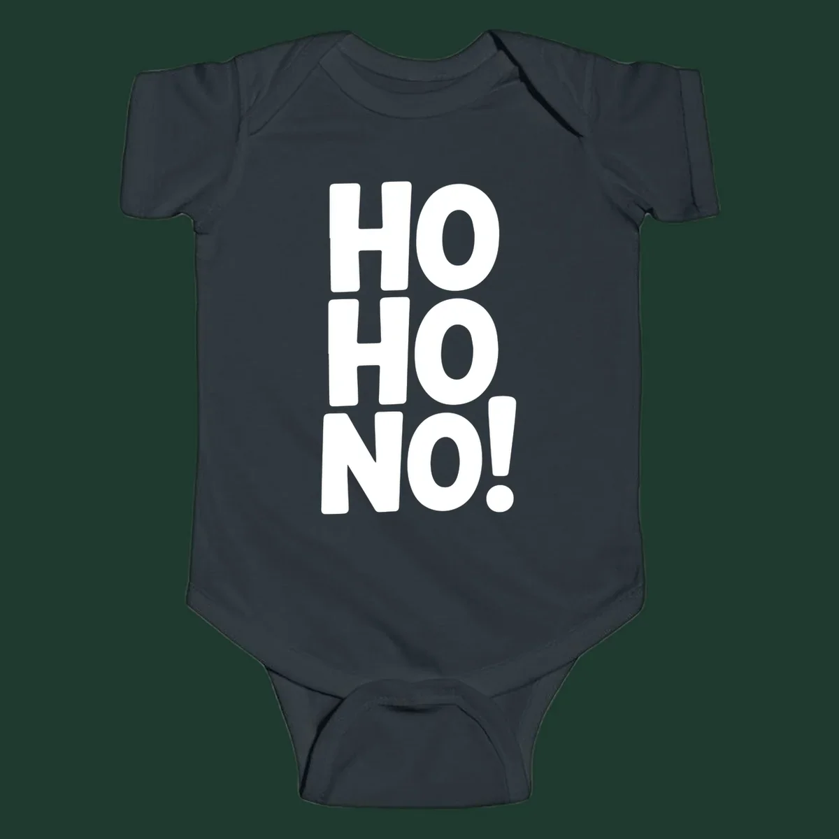 Bold white typography spelling HO HO NO, a modern ironic Christmas phrase.