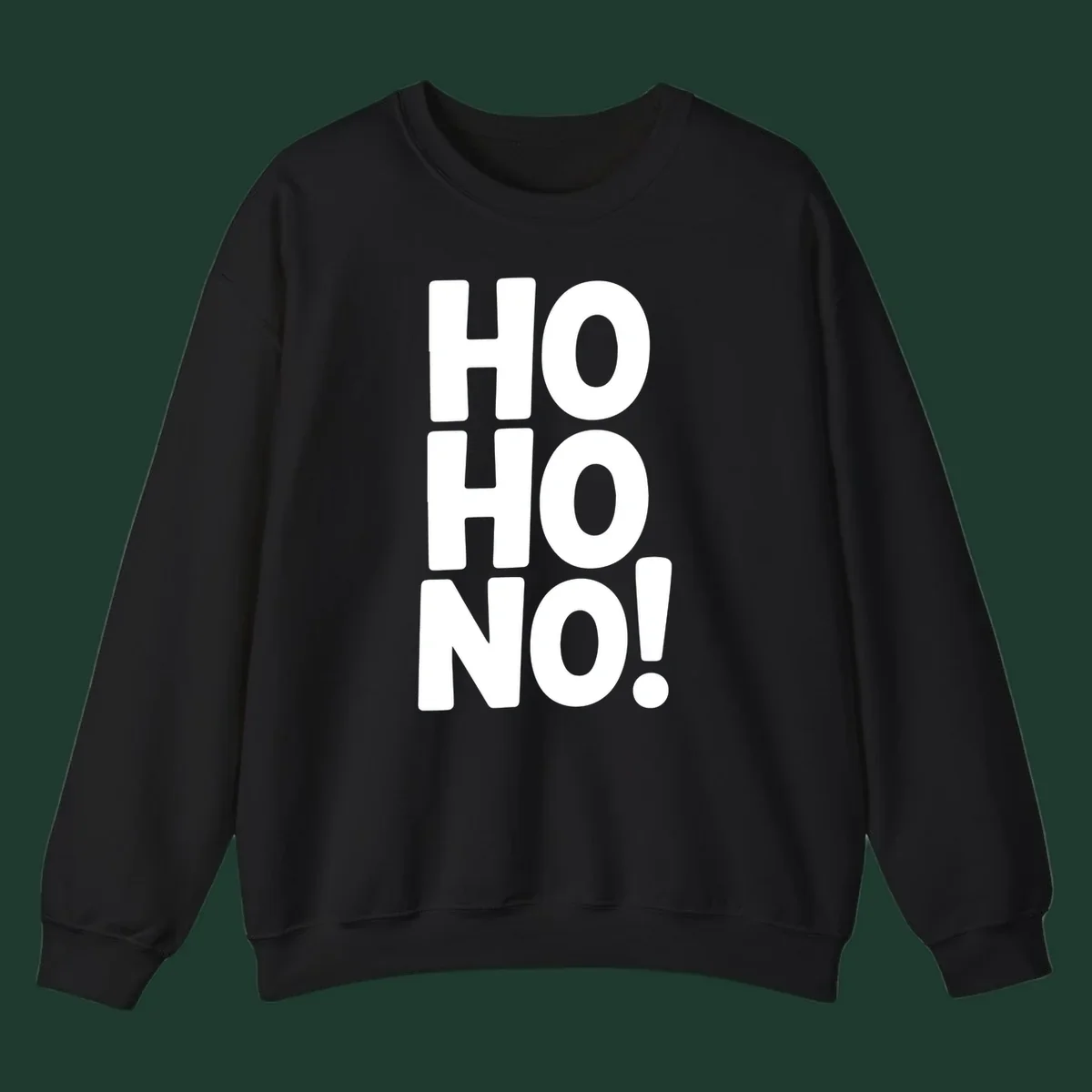 Bold white typography spelling HO HO NO, a modern ironic Christmas phrase.