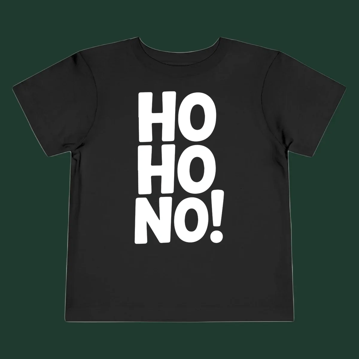 Bold white typography spelling HO HO NO, a modern ironic Christmas phrase.