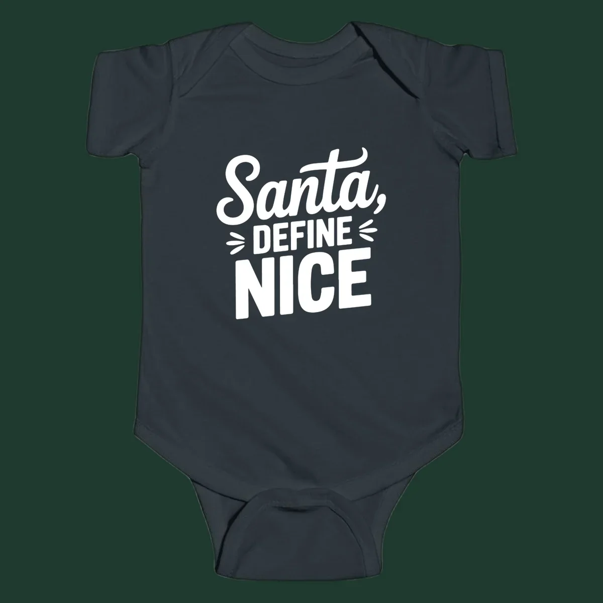 Typography design asking "Santa, DEFINE NICE" in white lettering.