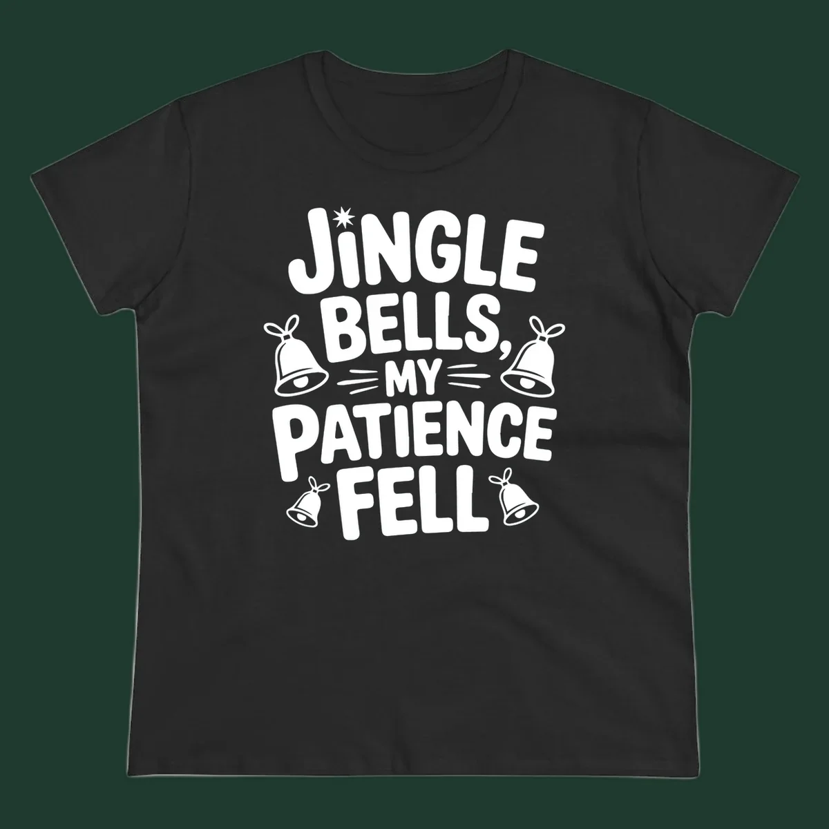 Jingle Bells My Patience Fell Christmas Phrase Typography with Bell Illustrations.