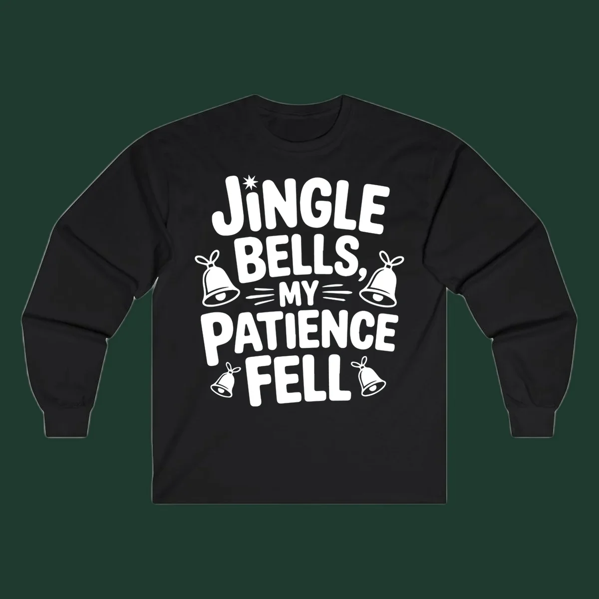 Jingle Bells My Patience Fell Christmas Phrase Typography with Bell Illustrations.
