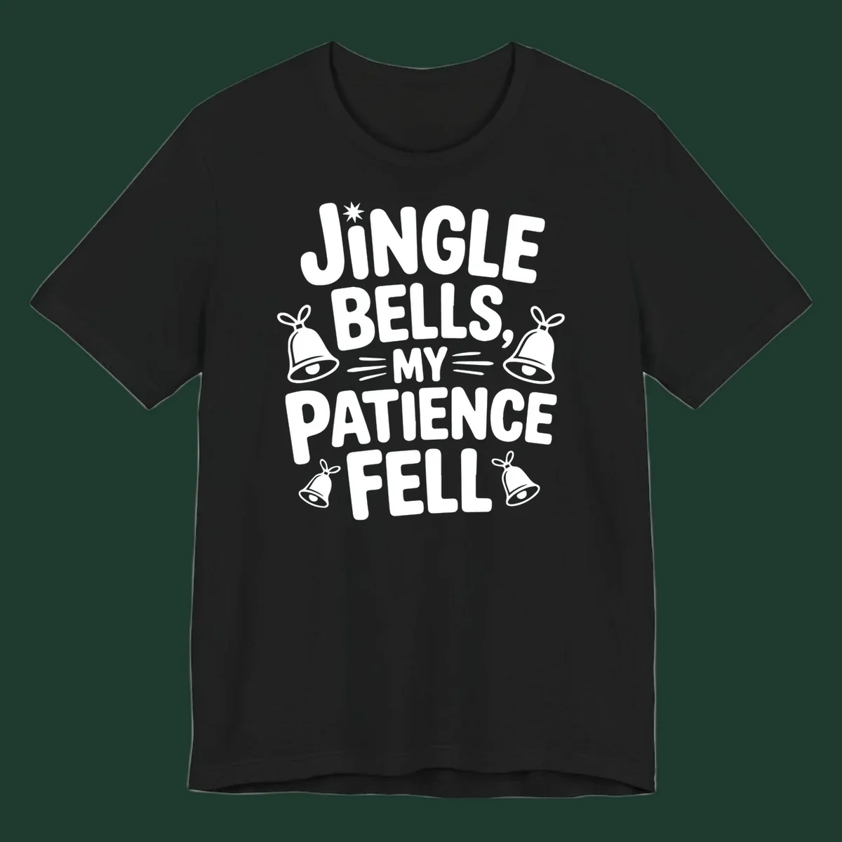 Jingle Bells My Patience Fell Christmas Phrase Typography with Bell Illustrations.