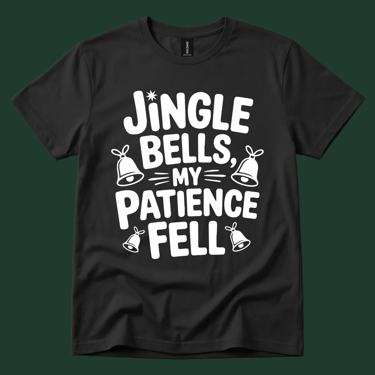 Jingle Bells My Patience Fell Christmas Phrase Typography with Bell Illustrations.