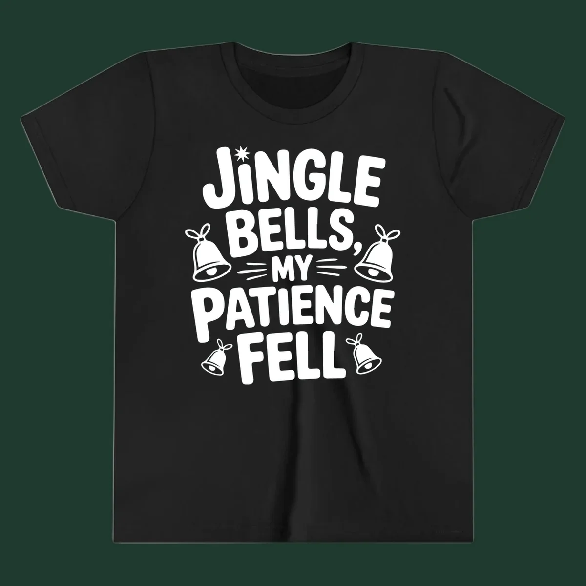 Jingle Bells My Patience Fell Christmas Phrase Typography with Bell Illustrations.