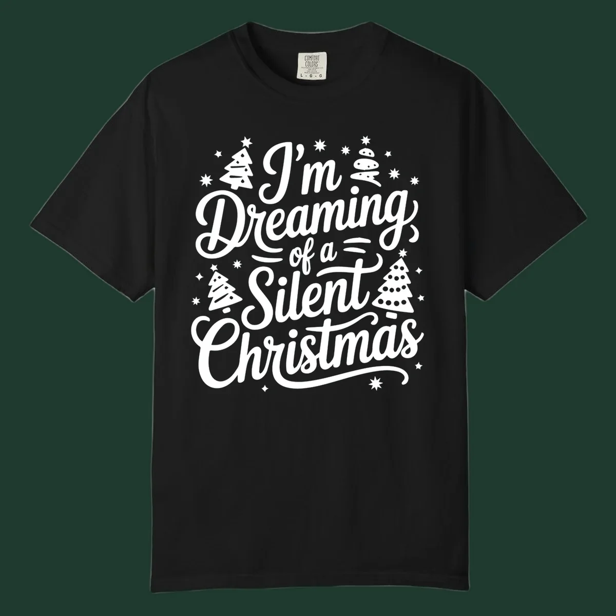 Silent Christmas dream typography with stars and trees