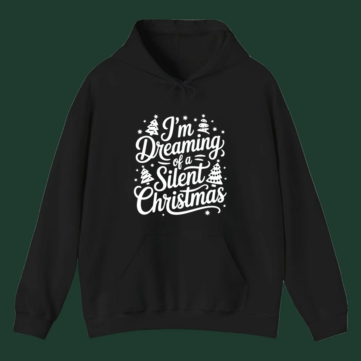 Silent Christmas dream typography with stars and trees