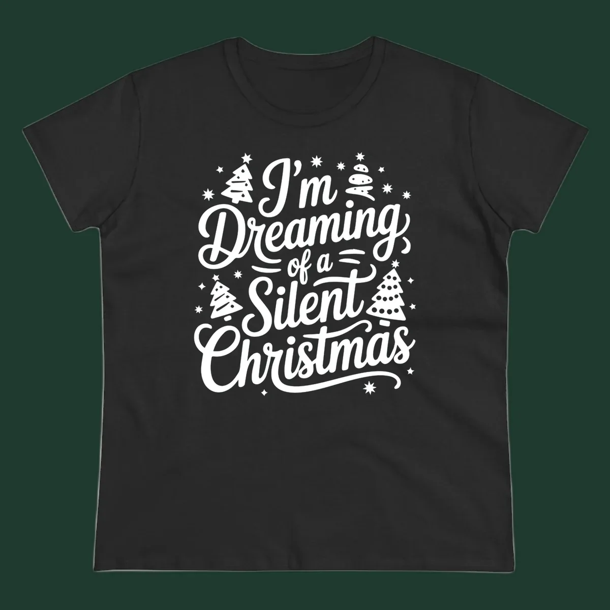 Silent Christmas dream typography with stars and trees