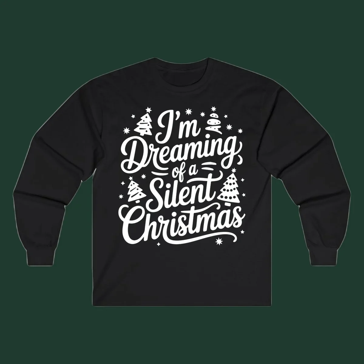 Silent Christmas dream typography with stars and trees