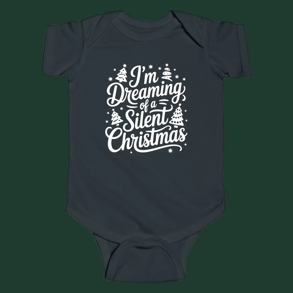 Silent Christmas dream typography with stars and trees