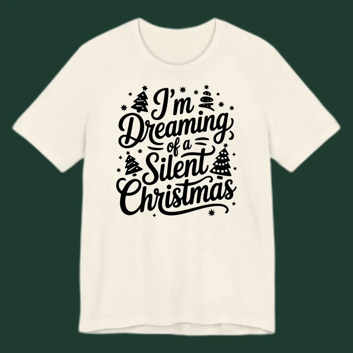 Silent Christmas dream typography with stars and trees