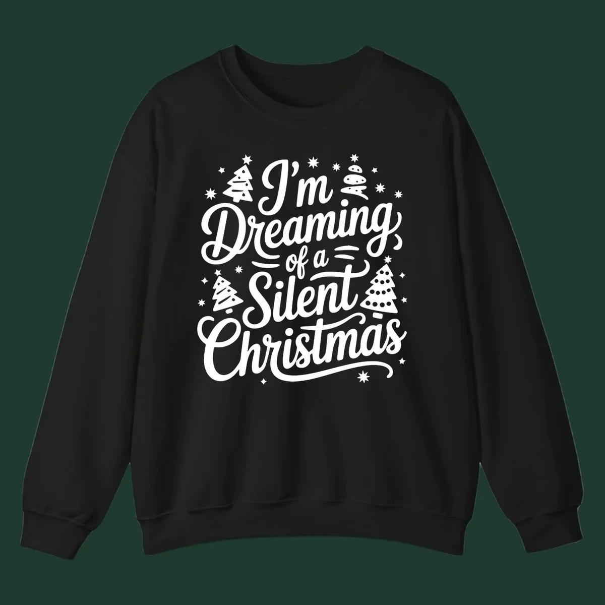 Silent Christmas dream typography with stars and trees