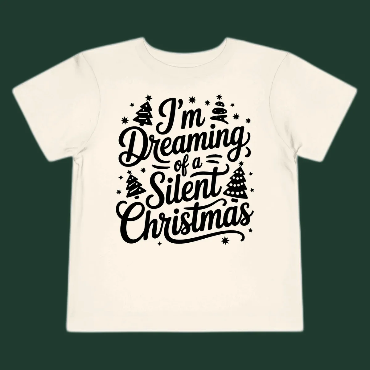 Silent Christmas dream typography with stars and trees