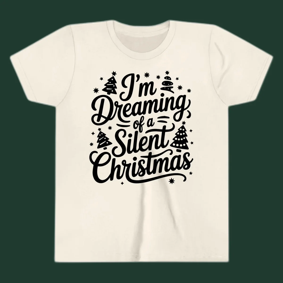 Silent Christmas dream typography with stars and trees