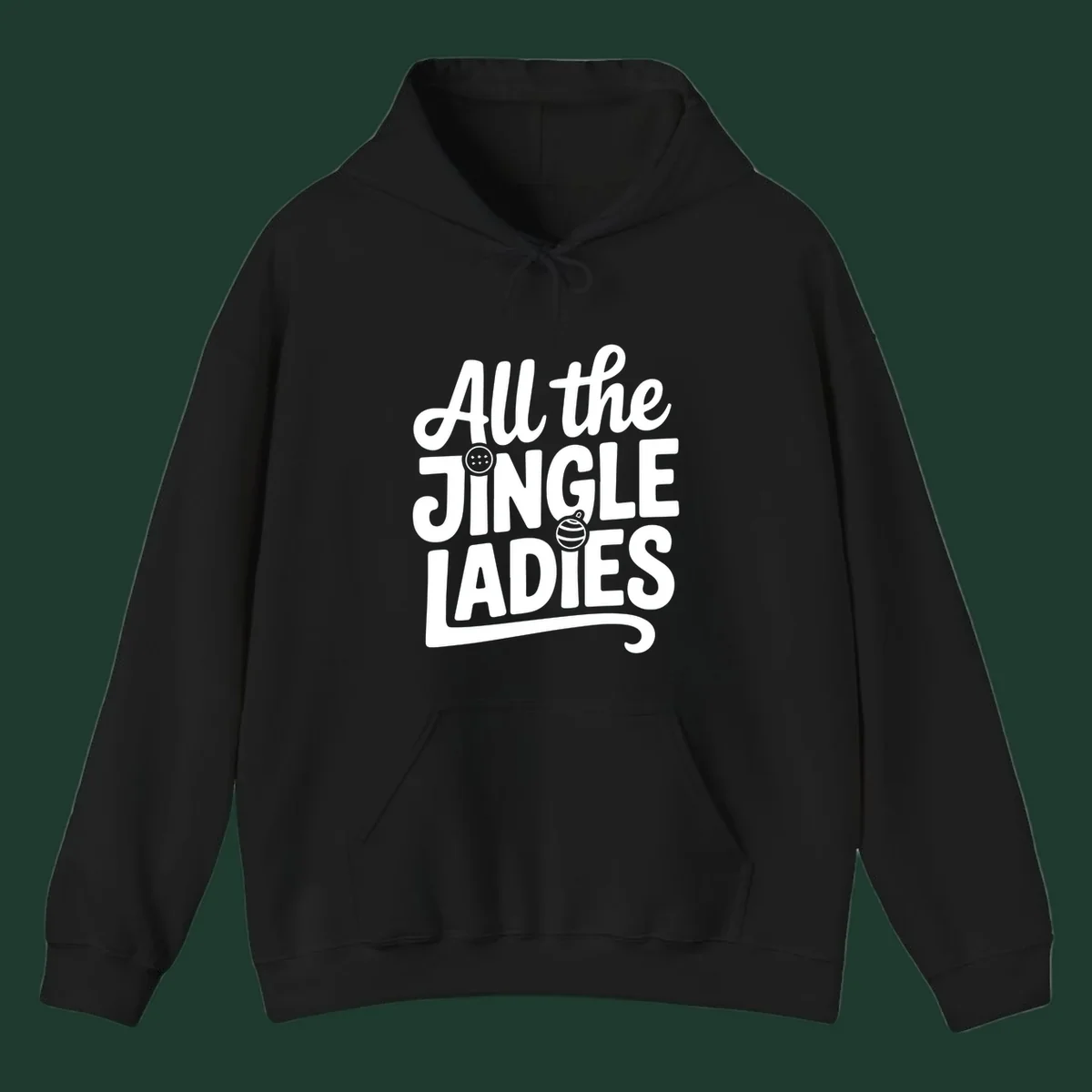 White typography "All the JINGLE LADIES" with integrated Christmas ornaments, for the jingle-ladies-christmas concept.