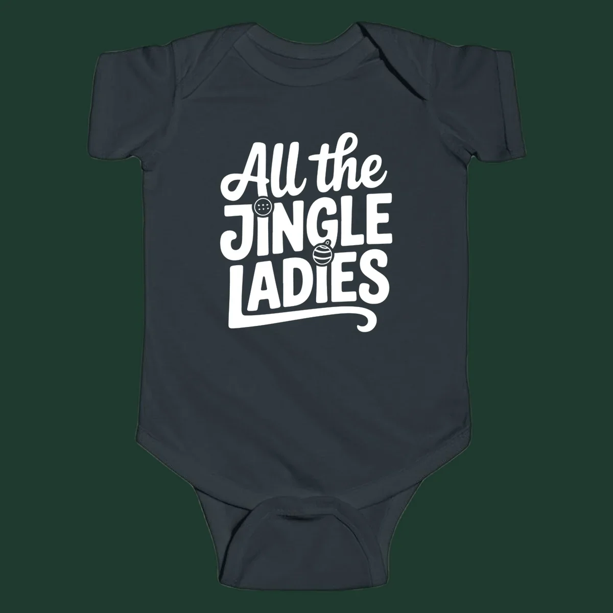 White typography "All the JINGLE LADIES" with integrated Christmas ornaments, for the jingle-ladies-christmas concept.