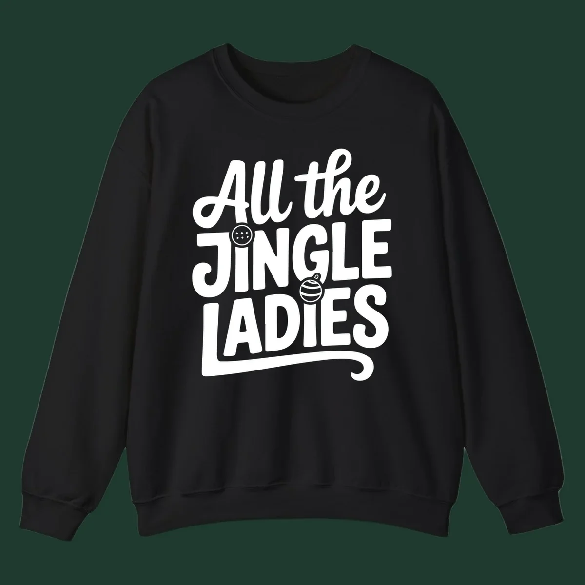 White typography "All the JINGLE LADIES" with integrated Christmas ornaments, for the jingle-ladies-christmas concept.