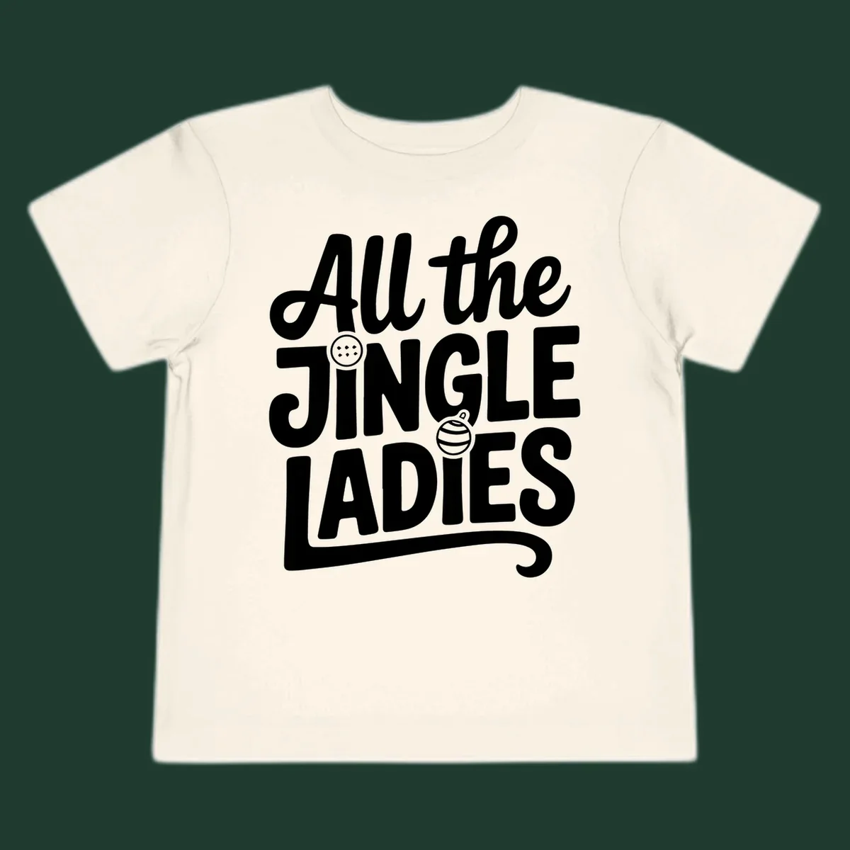 White typography "All the JINGLE LADIES" with integrated Christmas ornaments, for the jingle-ladies-christmas concept.