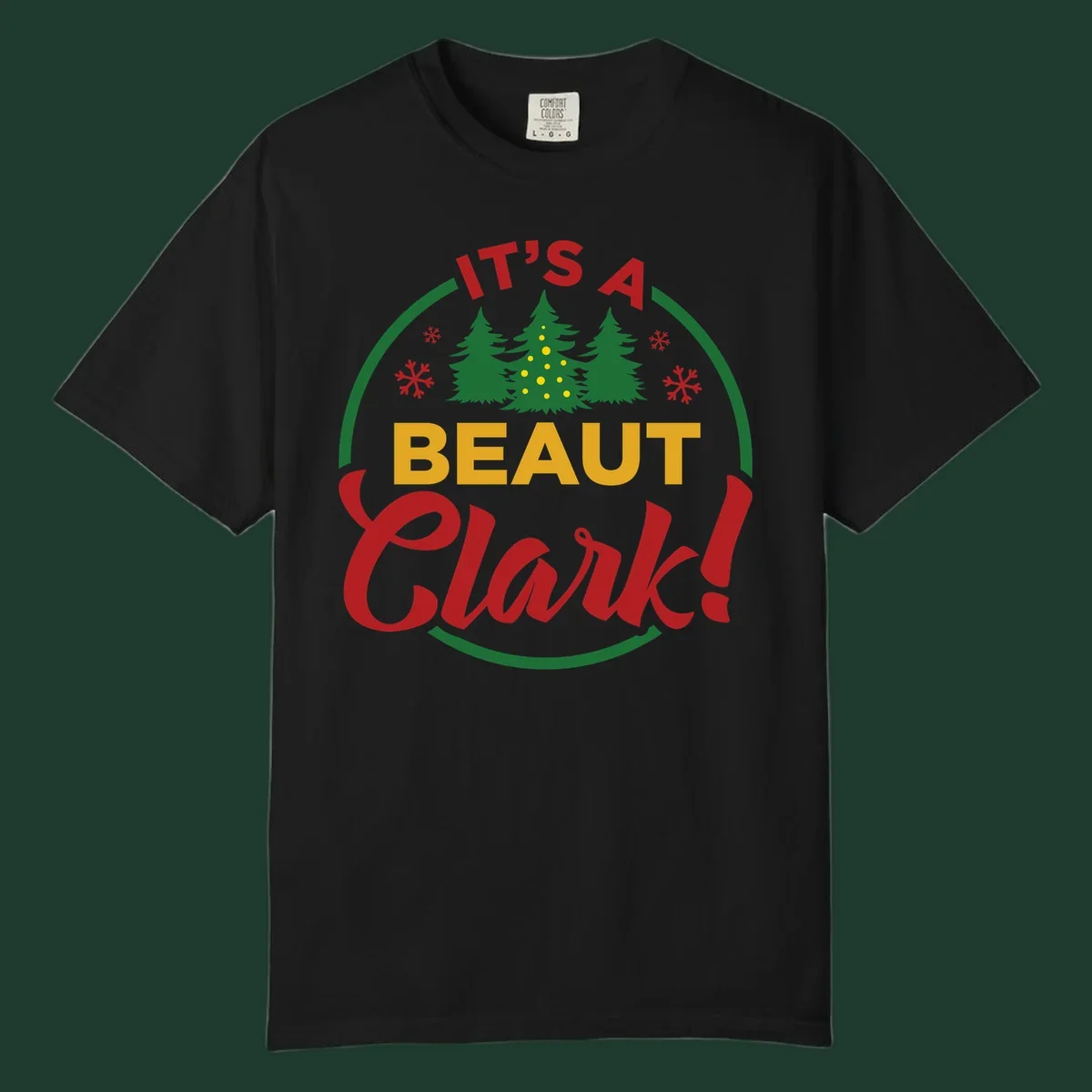 Its A Beaut Clark Christmas design with text and holiday illustrations.