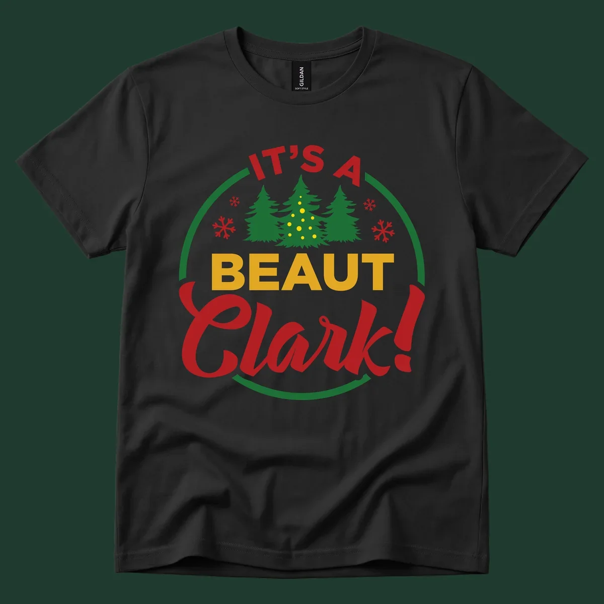 Its A Beaut Clark Christmas design with text and holiday illustrations.