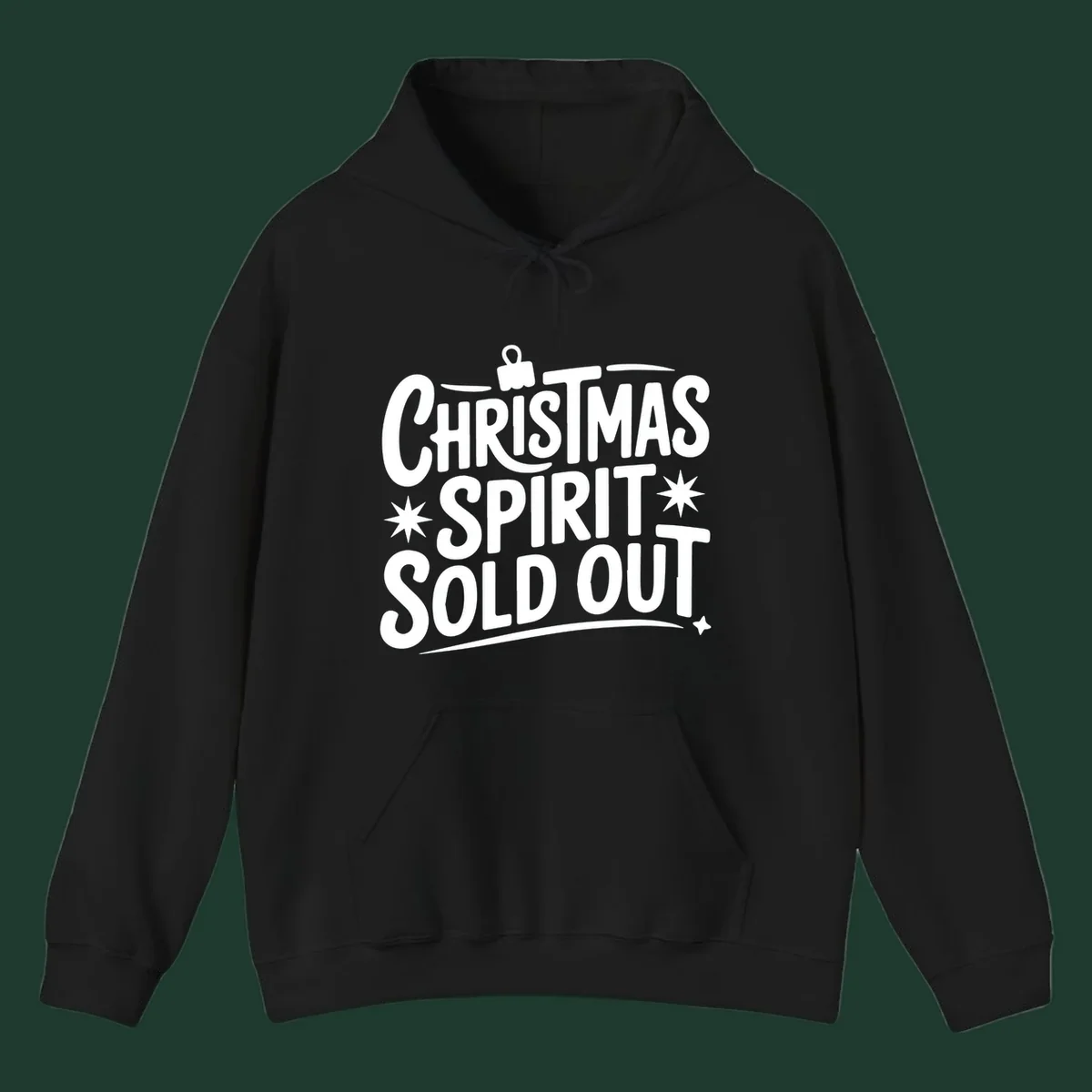 White text graphic: Christmas Spirit Sold Out, with ornament and starburst details.