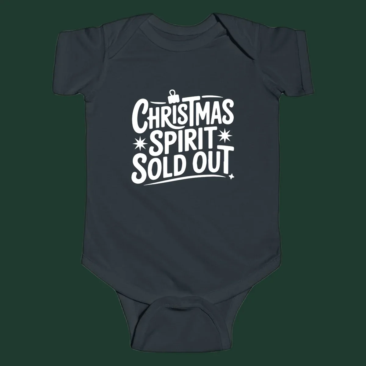 White text graphic: Christmas Spirit Sold Out, with ornament and starburst details.