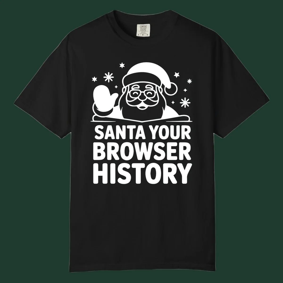 Santa your browser history graphic featuring Santa Claus illustration and text.