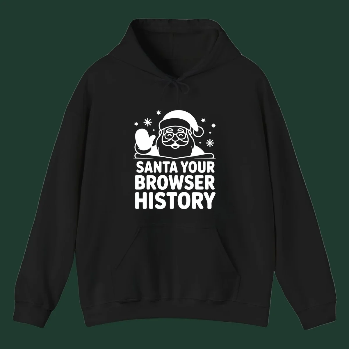 Santa your browser history graphic featuring Santa Claus illustration and text.