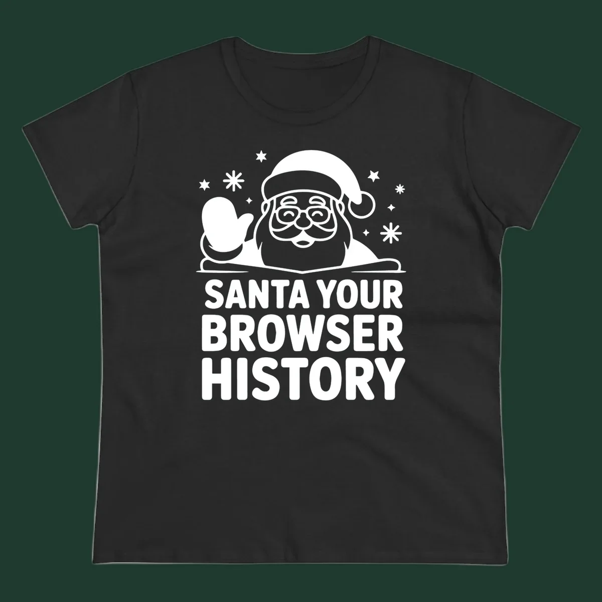 Santa your browser history graphic featuring Santa Claus illustration and text.